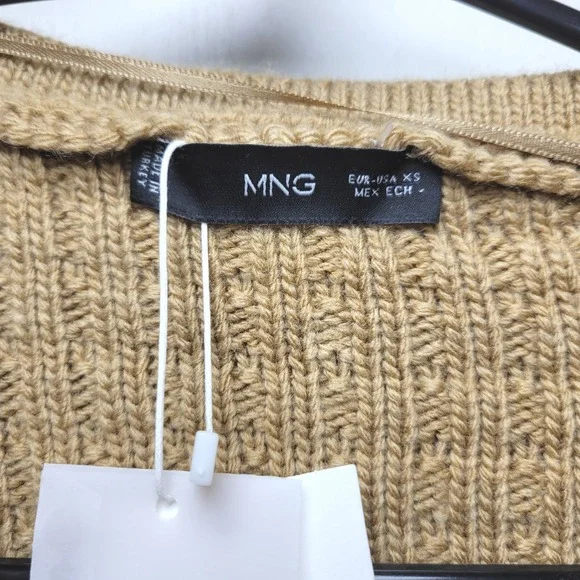 Mango Cottagecore Button-Up Knit Cardigan Size XS Preppy Chic Brown Wool Blend - Picture 4 of 7